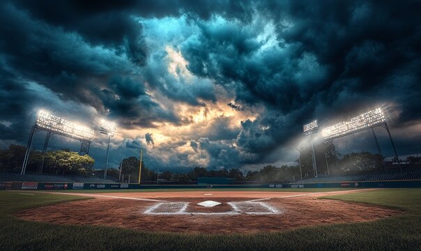 Baseball Stadium Storm Backdrop for Epic Sports Photography