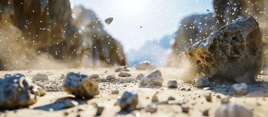 broken stones and sand. Copy space image. Place for adding text and design