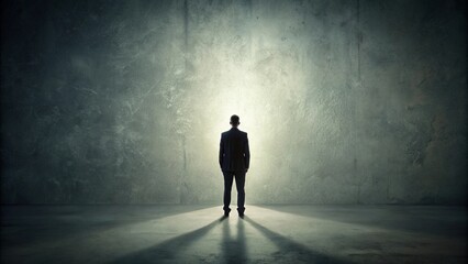 Obraz premium A mysterious figure stands out against a plain wall, creating an intriguing silhouette