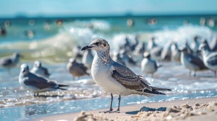 Fototapeta premium Observing seabirds in their natural habitat is a rewarding beach activity.