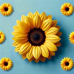 Bright Sunflower on Vibrant Blue Background, summer pattern
