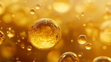 Vibrant oil bubbles drift in a container, reflecting light and creating a stunning visual spectacle.