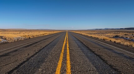 Naklejka premium Photograph a long, straight road stretching into the horizon, emphasizing the sense of endless possibilities and freedom.