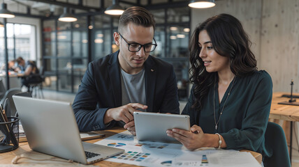 Team Collaboration on Tablet for UX Design and Website Planning in a Modern Office