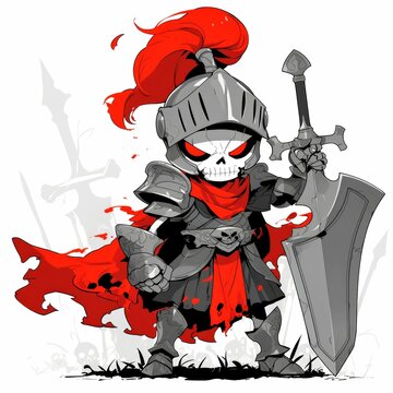 recommend clip art: Cartoon Skeleton Knight with Red Cape and Sword