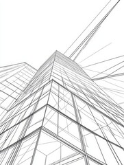 Fototapeta premium Abstract Architectural Design of Modern Skyscraper - A wireframe rendering of a futuristic skyscraper, symbolizing urban development, technological advancement, modern architecture, and growth.