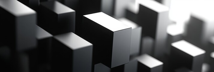 Obraz premium Abstract Black and White Geometric Shapes - A close-up image of an abstract pattern of black and white geometric shapes. The image conveys concepts of order, structure, and perspective.