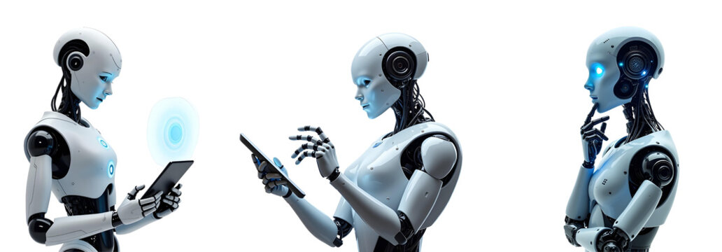 set of ai robot isolated on transparent background