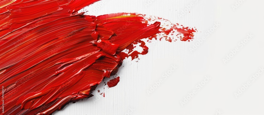 Wall mural Template for your banner text a textured red oil paint brush stroke set against a white background. Copy space image. Place for adding text and design