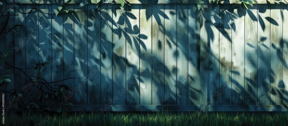 Poster shadows of plants and a fence on the wall abstract background area for text. copy space image. place