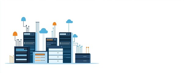 Obraz premium IT network management, system infrastructure overview, flat design illustration