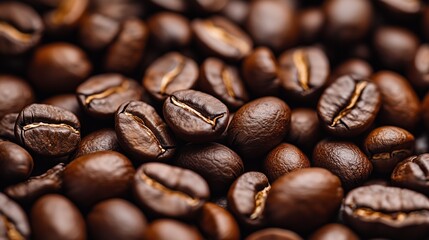 Fototapeta premium Close up of roasted coffee beans background.