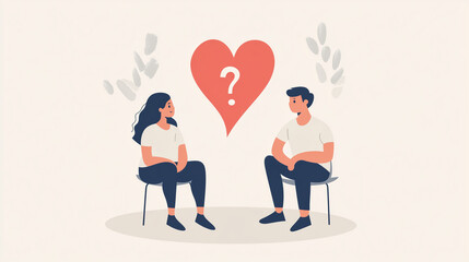 cartoon styles, modern minimalism designs,an image that represents a couple that is married anf being asked questions to grow together