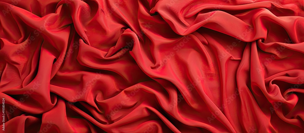 Poster red scarlet cotton fabric texture background with copy space for adding text