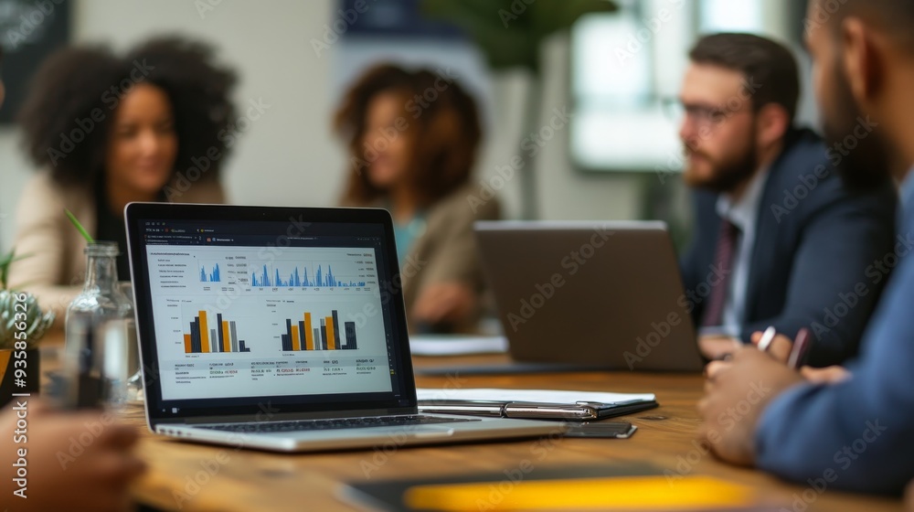 Leinwandbilder a professional business team gathered around a table in a meeting room, focusing on a laptop display