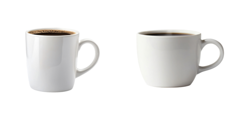 A steaming cup of coffee with rising steam curls, focusing on the mug's shape and texture, isolated on white and transparent background