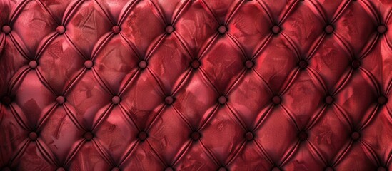 Fototapeta premium Red diamond patterned velvet upholstery background Beautiful luxury fabric texture featuring buttons. Copy space image. Place for adding text and design