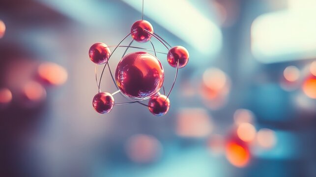 This artistic rendering provides a vibrant and colorful visualization of an atomic structure, highlighting the interconnectedness of glowing particles, both educational and visually appealing.