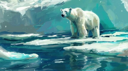 Polar Bear Standing on an Ice Floe in a Frozen Landscape