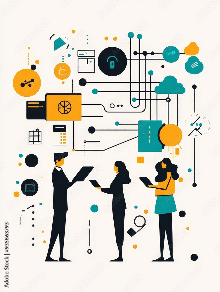 Poster collaborating on innovation: team brainstorming and networking in a digital landscape - three profes