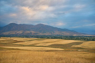 beautiful panoramic view of the mountains in the evening