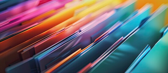 Close up of multiple record file folders stationery and office copyspace background Organized group financial data colorful copy space concept with paperwork