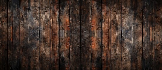 Obraz premium Old grunge dark textured wooden backdrop the surface features an aged brown wood texture top view of brown teak wood paneling. Copy space image. Place for adding text and design