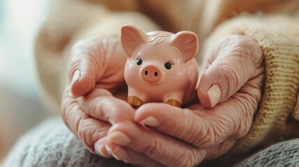 A Cozy Piggy Bank Nestled in a Beloved Senior's Wrinkled Hand