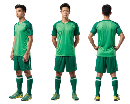 A set of a pro football player in green jersey with isolated background - Powered by Adobe