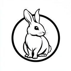 Obraz premium Black and white flat vector art illustration of a rabbit in a circular stamp logo style, svg design, isolated on white background, simple vector art design