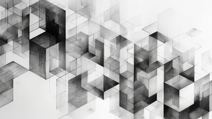 Fototapeta premium Abstract cityscape in pencil drawing with intricate geometric shapes and patterns. AI generated images.