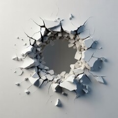 Broken hole white wall texture background fracture
