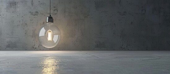 Digitally created image of a lit energy efficient lightbulb above bulbs on a gray background. Copy space image. Place for adding text and design