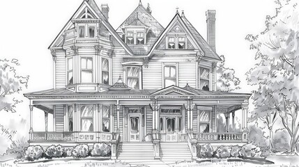 Fototapeta premium Architecture of a traditional Victorian house with an emphasis on exquisite details Gable roof and decoration