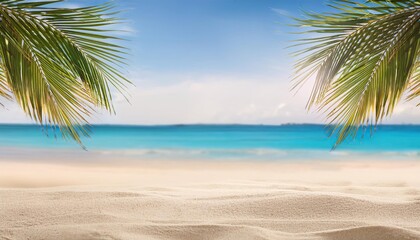 Fototapeta premium seascape with palm branches and clean sand in the foreground