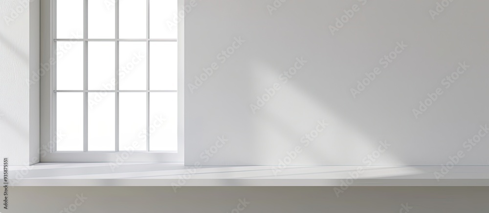 Wall mural Front view of a window sill on a plain white background. Copy space image. Place for adding text and design