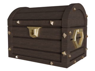 3D wooden pirate chest on transparent background
