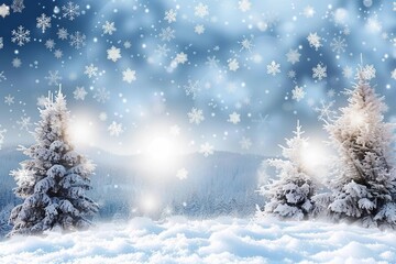 amazing Christmas background with snowy firs winter landscape
