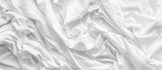 Abstract white bedding sheets or a textured background of wrinkled white fabric with copyspace creased or wrinkled white material soft focus