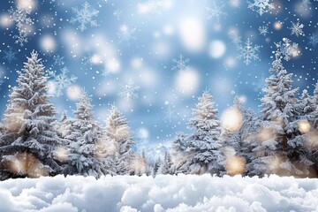 amazing Christmas background with snowy firs winter landscape