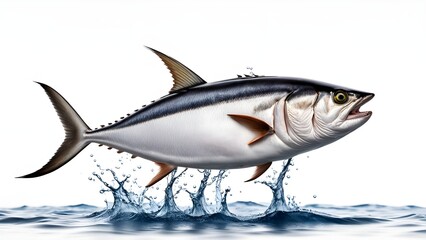 Fototapeta premium A tuna fish jumping out the water isolated on white background