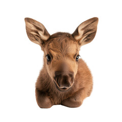 Fototapeta premium A cute, young deer calf with large expressive eyes and soft fur isolated on a white background.
