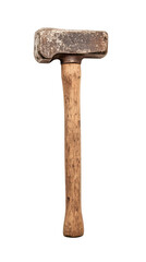 A heavy hammer with a wooden handle isolated on a white background.