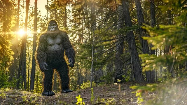 the big foot stand in forest video animation background for live wallpaper Seamless looping time-lapse 4k 