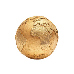 Fototapeta premium A metallic globe highlighting the continents isolated on a white background.