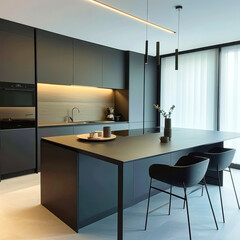 Modern Black Kitchen Island With Pendant Lights