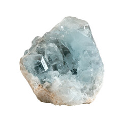 Fototapeta premium A aquamarine crystal featuring a translucent blue hue and intricate formations isolated on a white background.