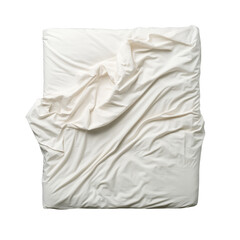 Obraz premium A top view of a wrinkled, white bed sheet creating a soft, isolated on a white background.
