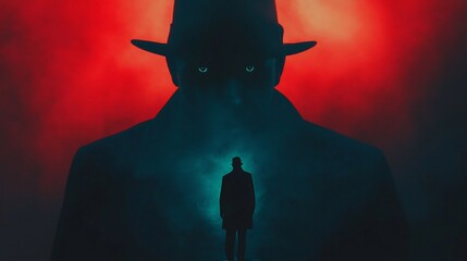 Silhouetted Figures in a Red and Blue Fog