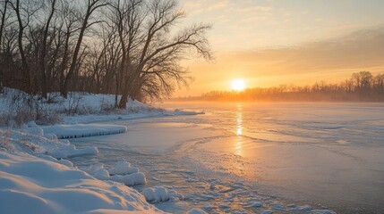 Sunrise Over Frozen River